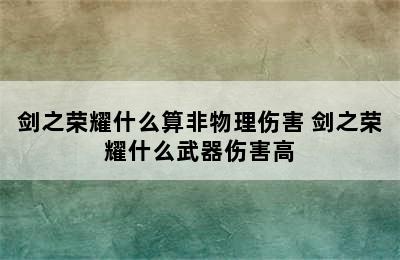 剑之荣耀什么算非物理伤害 剑之荣耀什么武器伤害高